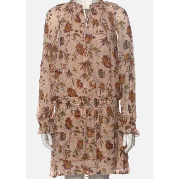 Paige Floral Paisley Tiered Mini Dress sz S: V Neck Ruffle, Smocked Waist, Flowy - Picture 1 of 9